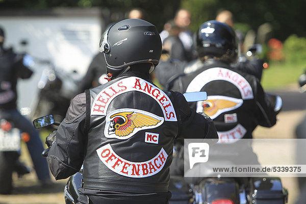 Members of the Hells Angels Motorcycle Club  funeral procession for a deceased member  Koblenz  Rhineland-Palatinate  Germany  Europe