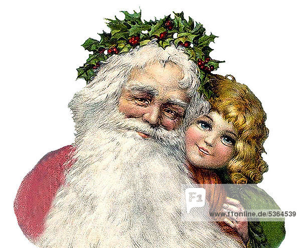 Santa Claus and girl  historical illustration