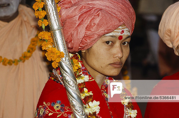 Sadhvi a female ascetic rarely seen in India Varanasi Uttar Pradesh India Asia
