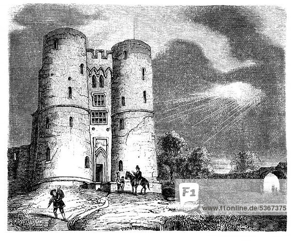 Schloss Fotheringhay  England  16. Jahrhundert  historischer Stich aus dem Buch denkwürdiger Frauen  Verlag Otto Spamer  1877