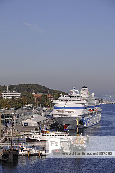 View of Kiel harbour and the Aida cruise ship  Kiel  Schleswig-Holstein  Germany  Europe