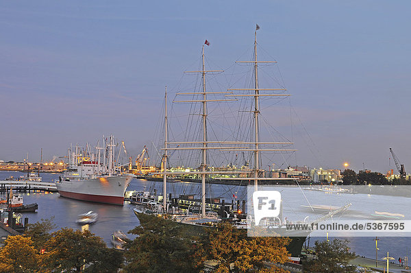 Ships Cap San Diego and Rickmer Rickmers moored in the Port of Hamburg  Hamburg  Germany  Europe