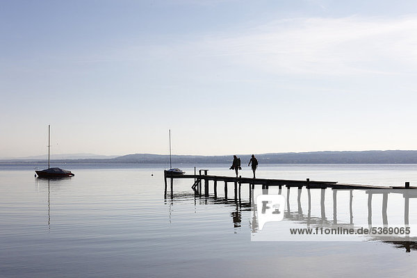 Jetty at Herrsching  Ammersee Lake or Lake Ammer  five lakes region  Upper Bavaria  Bavaria  Germany  Europe  PublicGround