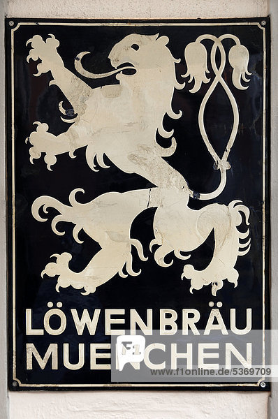 'Old Loewenbrau sign from around 1900 at the ''Alter Simple''  Tuerkenstrasse 57  Munich  Bavaria  Germany  Europe'