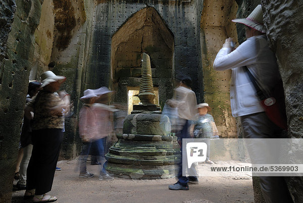 Tourists visit the stupa of Preah Khan  Angkor Wat Temple Complex  Siem Reap  Cambodia  Indochina  Southeast Asia  Asia