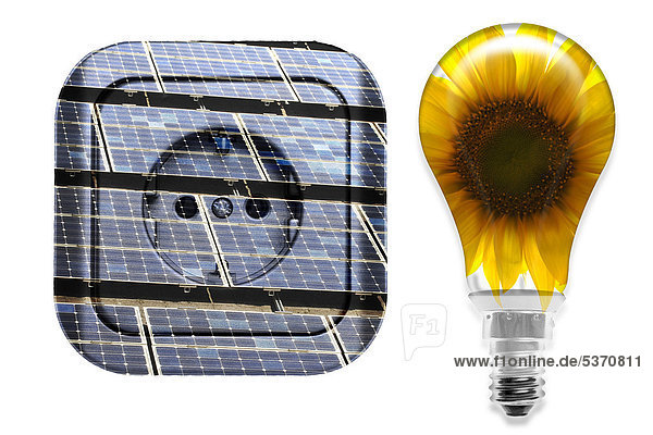 Illustration  Steckdose und Glühbirne  Symbolbild Solarstrom