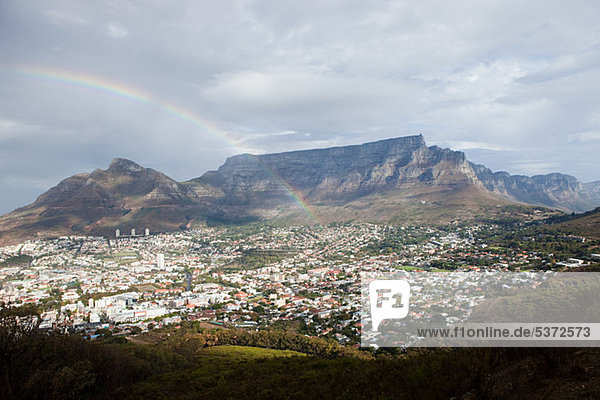 View across Cape Town to Table Mountain and Twelve Apostles mountain chain from Signal Hill  South Africa