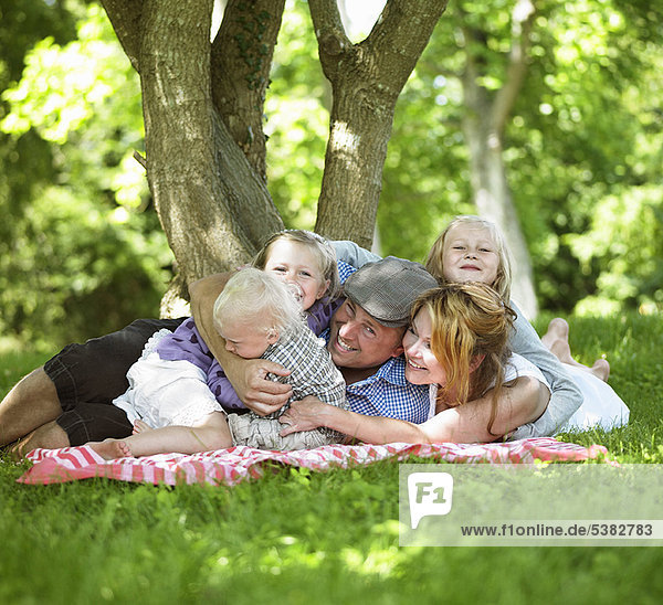 Family having picnic together