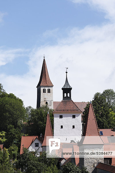 Stadtmauer und Basilika St. Martin  Greding  Mittelfranken  Franken  Bayern  Deutschland  Europa