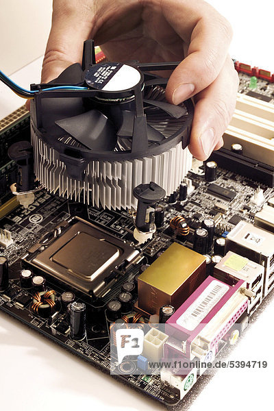 CPU processor fan  cooling chip on a motherboard  mainboard