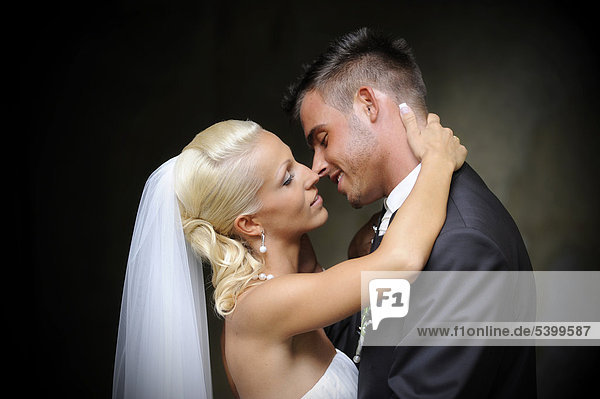 Wedding  bride and groom shortly before kissing