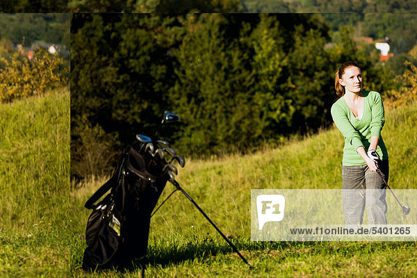 Woman playing cross golf