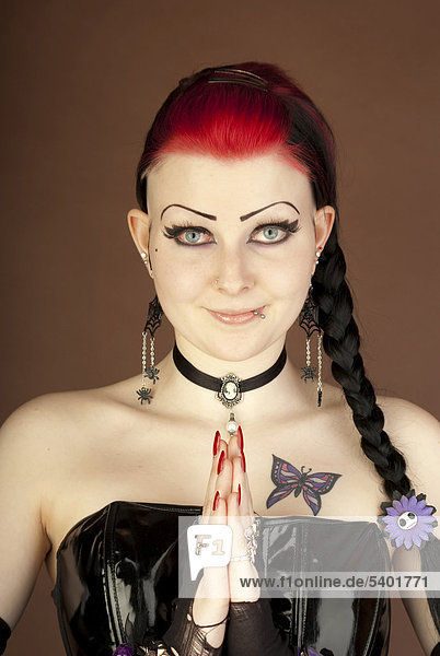 Frau Gothic Romantic Gothic Schirm Stehend