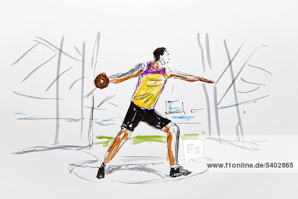 Discus thrower  coloured drawing  by artist Gerhard Kraus  Kriftel  Germany