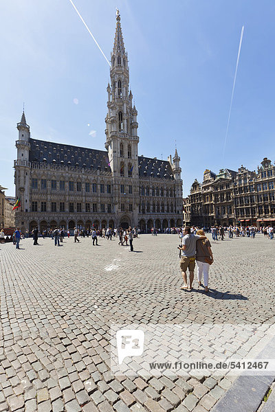 Rathaus und Zunfthäuser  Gildehäuser am Grote Markt  Grand Place  UNESCO Weltkulturerbe  Brüssel  Belgien  Benelux  Europa