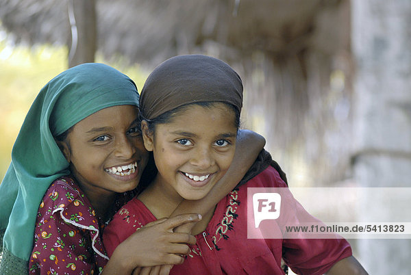 Muslim girls  Bangaram Island  Lakshadweep or Laccadive Islands  Arabian Sea  South India  India  Asia