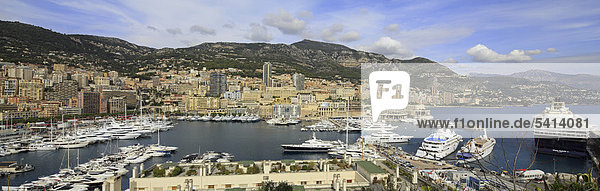 Panorama Port Hercule und Monte Carlo  Fürstentum Monaco  CÙte d'Azur  Mittelmeer  Europa