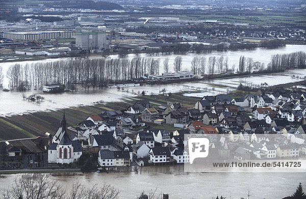 Aerial view  hundred year flood of Rhine river in 1995  Niederwerth  Rhineland-Palatinate  Germany  Europe
