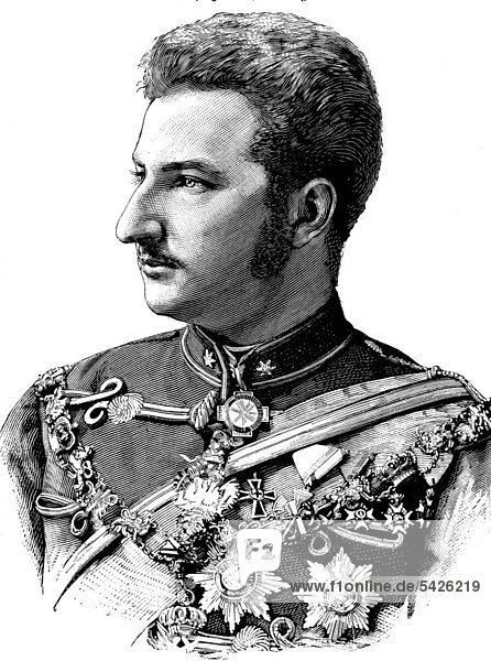 Ferdinand I  1861-1948  Prince and King of Bulgaria  of Saxe-Coburg-Koh·ry dynasty  House of Wettin  woodcut  historical engraving  1880