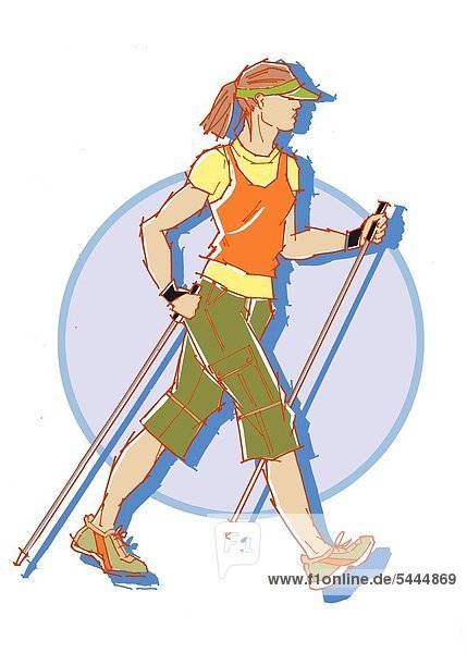 Frau beim Nordic Walking Illustration Walking ist gut für das Herz-Kreislauf-Systhem