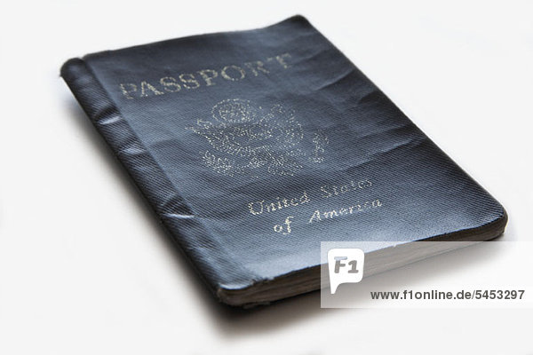 Ein ausgetretener amerikanischer Pass.