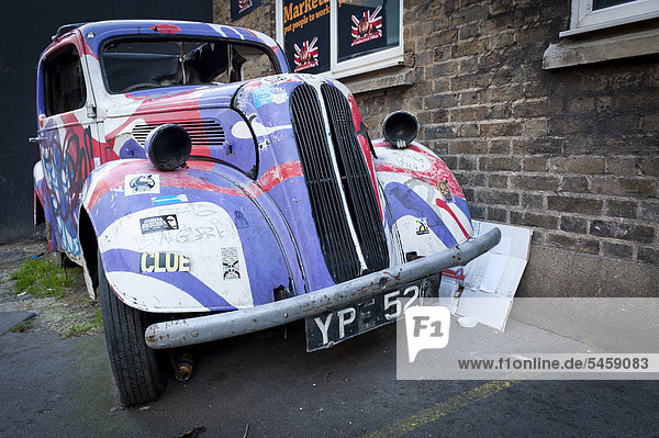Colourfully painted vintage car  Camden Market  Camden Town  London  England  United Kingdom  Europe