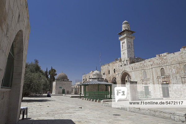 Haram esch-Scharif  das Minarett der Moschee für Frauen vom Tempelberg aus gesehen  Ost-Jerusalem  Israel  Naher Osten