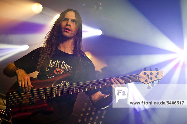 Bass guitarist of the U.S. heavy metal band Crimes of Passion  performing live at the Schueuer in Lucerne  Switzerland  Europe