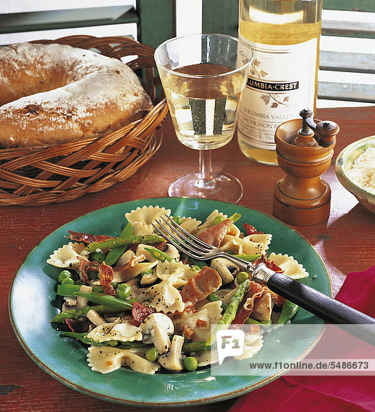 Farfalle with spring vegetables  USA  recipe available for a fee