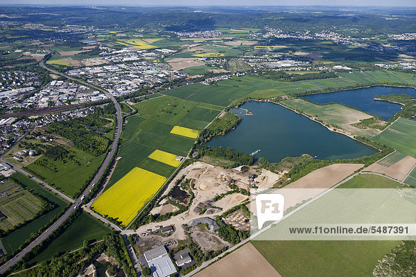 Aerial view  Steinsee lake  Neuwied  Rhine  Middle Rhine  Rhineland-Palatinate  Germany  Europe