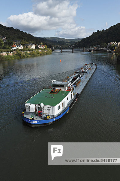 Fuel boat on the Neckar River  Heidelberg  Baden-Wuerttemberg  Germany  Europe