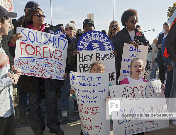 Versammlung von Gewerkschaftsmitgliedern zur Unterstützung von Occupy Detroit  Detroit  Michigan  USA