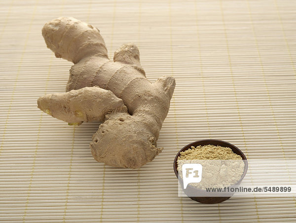 Ginger with ground ginger  close up