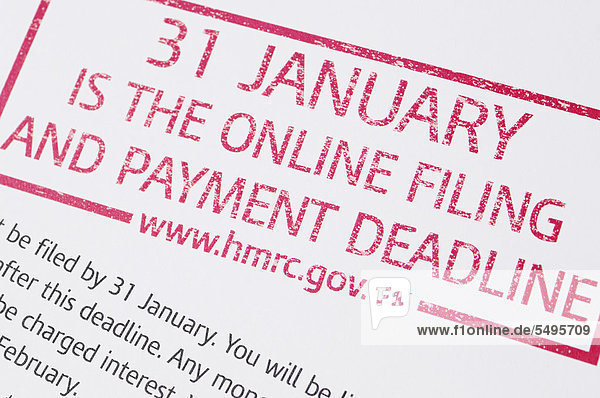 Tax deadline notice  issued by HM Revenue and Customs  United Kingdom  Europe