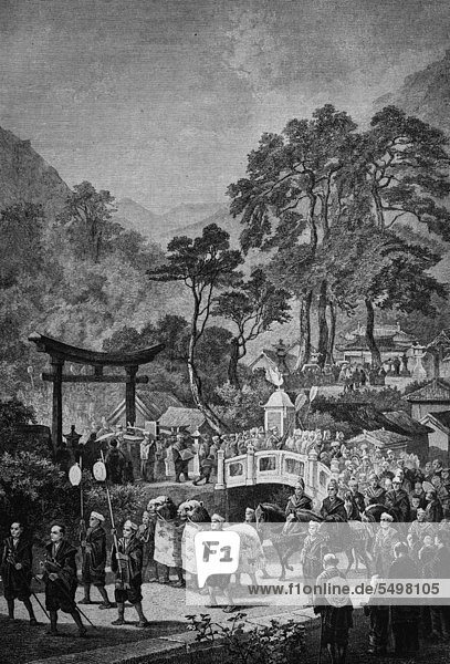 Das Fest des japanischen Kriegsgottes Hat-si-man in Shimoda  Japan  Holzstich  ca. 1880