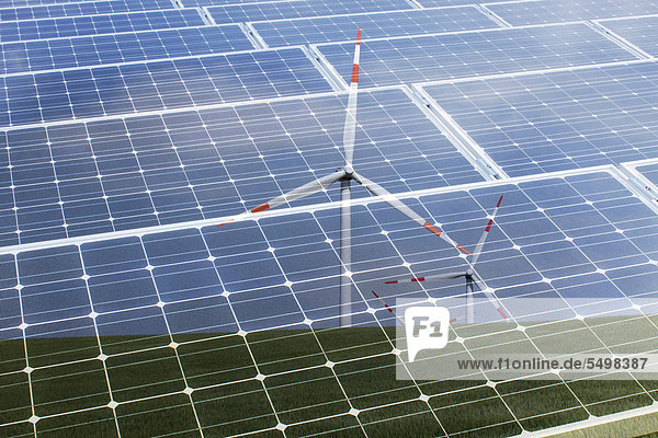 Windturbine Windrad Windräder Illustration Spiegelung Sonnenenergie Symbol