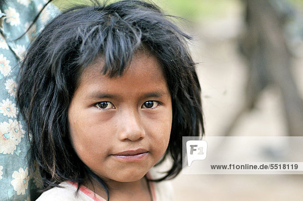 Portrait of an indigenous girl from the Wichi Indians tribe  Comunidad Chuchuy  Gran Chaco  Salta  Argentina  South America