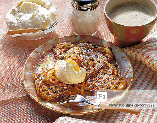 Wholemeal waffles with apricot cream  whole food cuisine  USA  recipe available for a fee