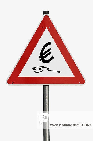 Gefahrenschild  schleudernder Euro  Symbolbild Währungskrise