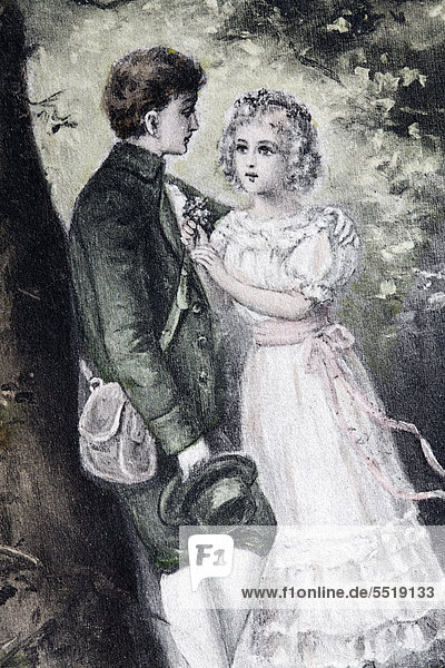 Romantisches Liebespärchen  historische Postkarte  um 1900  Kitsch