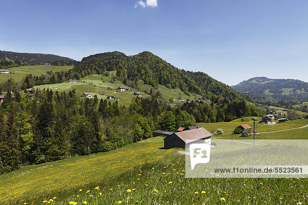 Hittisau village with Gfaell,  Bregenzerwald region,  Vorarlberg,  Austria,  Europe