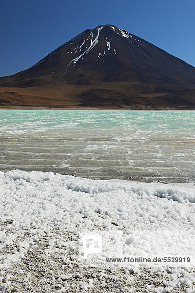 Volcano Licancabur at the Laguna Verde in the Eduardo Avaroa Andean Fauna National Reserve  Bolivia