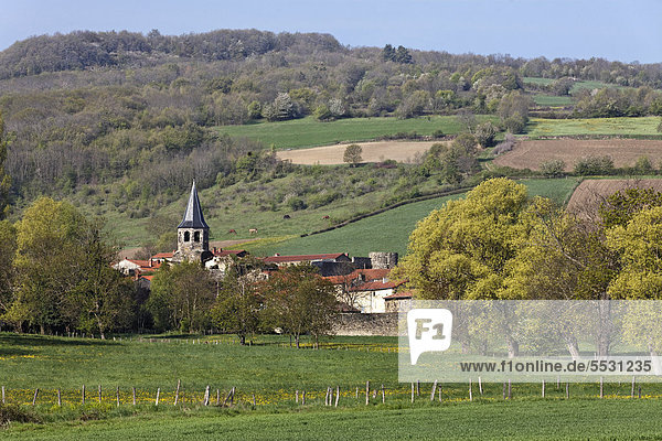 Landschaft bei den Dörfern Lembronnais und Mareugheol  Auvergne  Frankreich  Europa