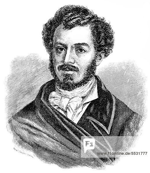 Historischer Druck aus dem 19. Jahrhundert  Portrait von Giuseppe Giusti  1809 - 1850  ein italienischer Dichter  Satiriker und Politiker