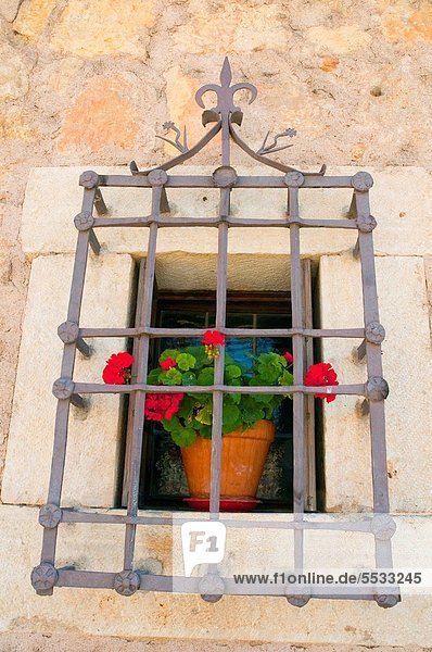 Wrought iron window. Pedraza  Segovia province  Castilla Leon  Spain.