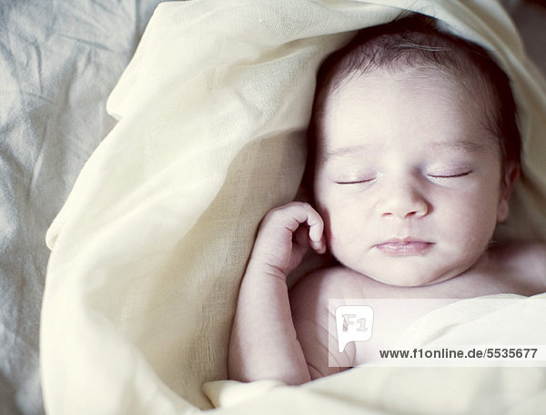 New born baby wrapped in blanket  portrait