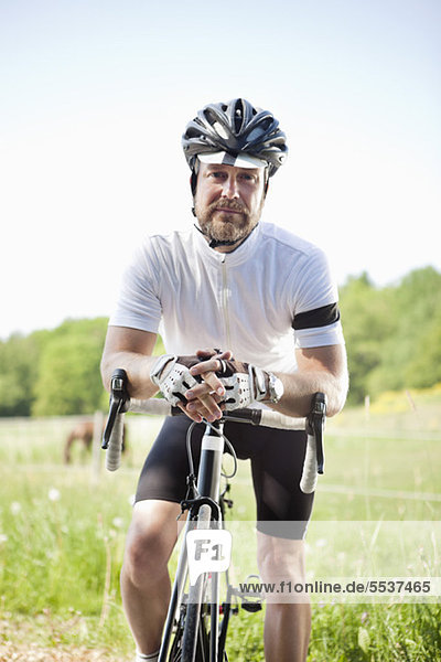 Portrait of cyclist taking a break
