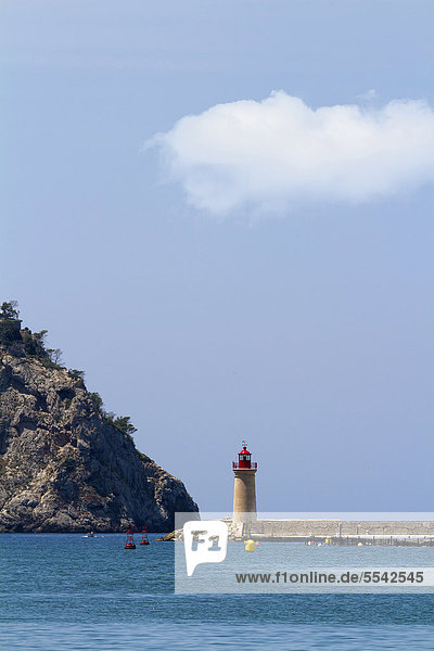 Hafen Europa Eingang Leuchtturm Andratx Balearen Balearische Inseln Mallorca Spanien