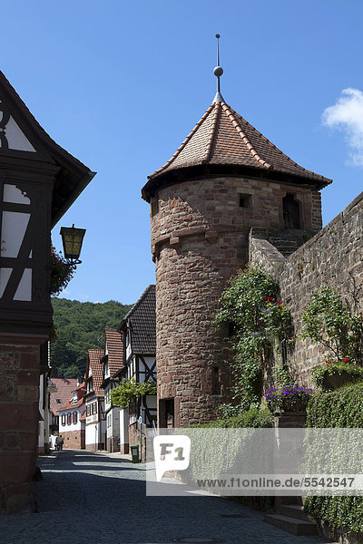 Wehrmauer mit Wehrturm der Wehrkirche in Dörrenbach  Südpfalz  Pfalz  Rheinland-Pfalz  Deutschland  Europa