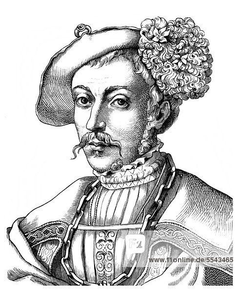 Historical drawing from the 19th century  portrait of Philip I  the Magnanimous  from the House of Hesse  1504 - 1567  Landgrave of Hesse